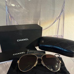 Chanel Gold Aviator with Leather Sides